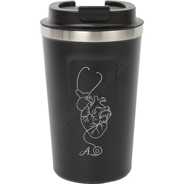 Kalp Steteskop Tasarımlı Siyah Kilitli Çelik Termos Mug online tasarla