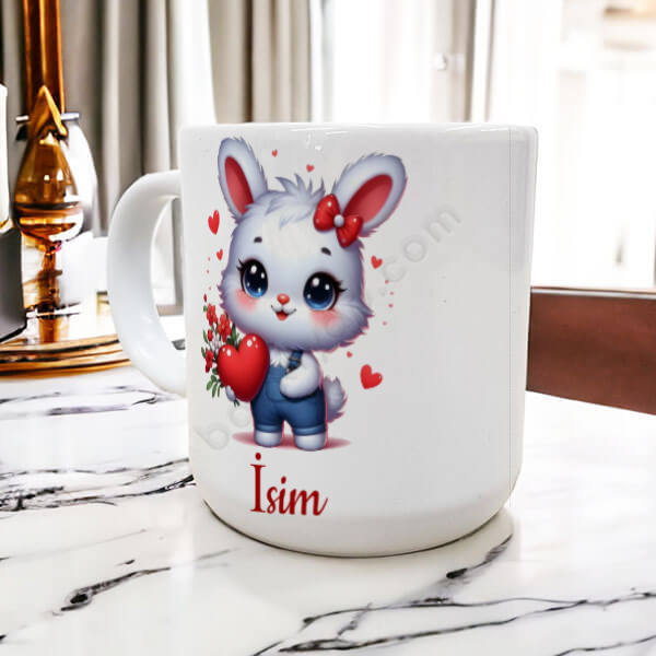 Sevimli Tavşanlı Porselen Bella Beyaz Kupa Bardak online tasarla