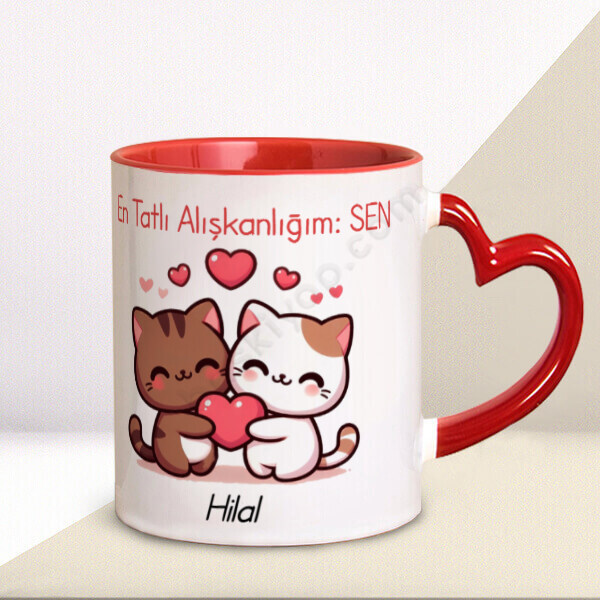 Sevgililer Gününe Özel Sevimli Kedili Kupa online tasarla