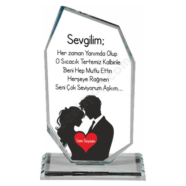 Sevgililer Gününe Özel Cam Kristal Plaket Tasarımı online tasarla