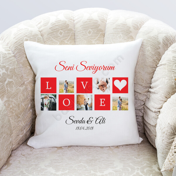 Love Yazılı Fotoğraflı Sevgililer Günü Yastık Kılıfı online tasarla