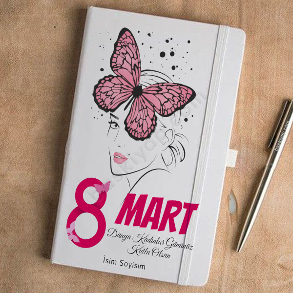 8 Mart Kadınlar Gününe Özel Beyaz Ajanda online tasarla