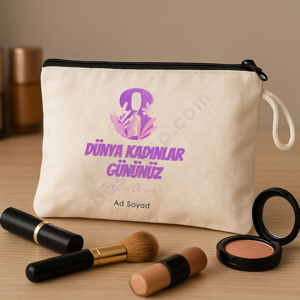 8 Mart Kadınlar Gününe Özel Baskılı Makyaj Çantası online tasarla