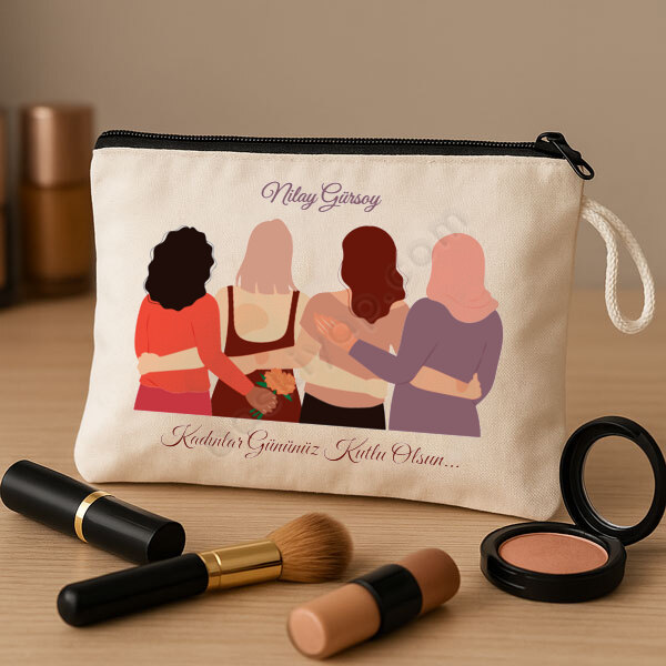 Kadınlar Günü Tasarımlı Baskılı Makyaj Çantası online tasarla