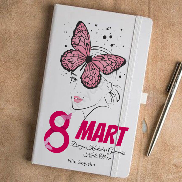 8 Mart Kadınlar Gününe Özel Beyaz Ajanda online tasarla