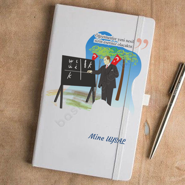 Atatürk Baskılı Öğretmene Hediye Beyaz Ajanda online tasarla