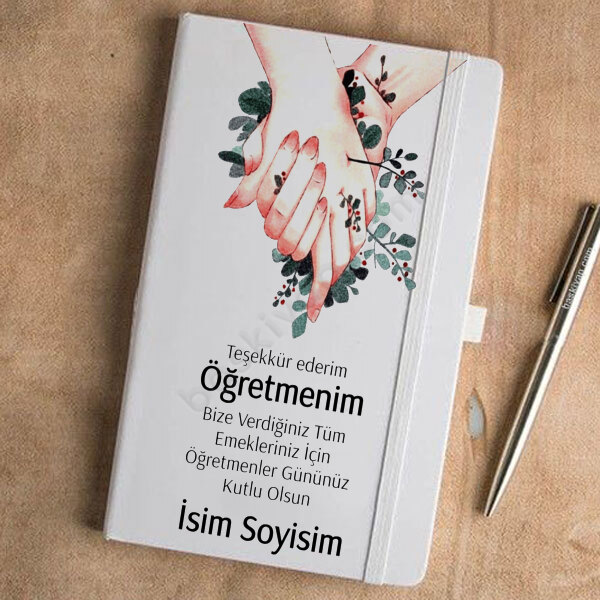 Çiçekli El  Tasarımlı Tarihsiz Beyaz Ajanda online tasarla