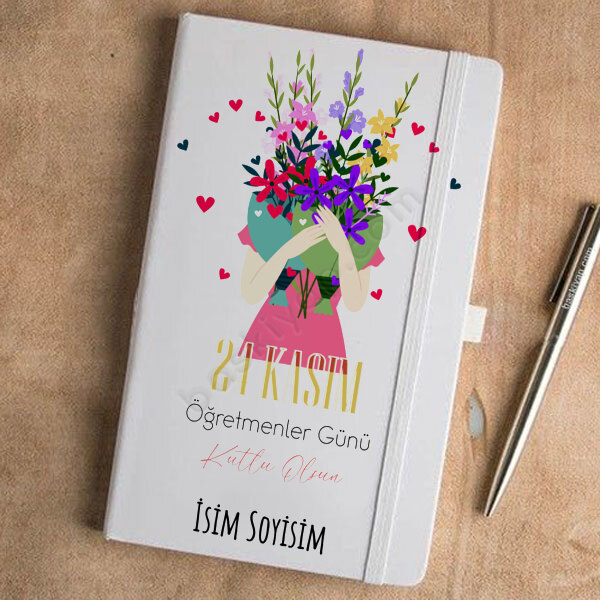 Çiçekli Öğretmen Tasarım Beyaz Ajanda online tasarla