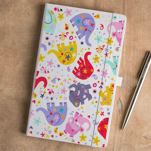 Fil Desenli Beyaz Ajanda online tasarla