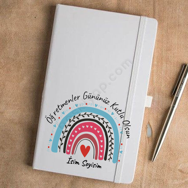 Gökkuşağı Öğretmen Tasarımlı Beyaz Ajanda online tasarla