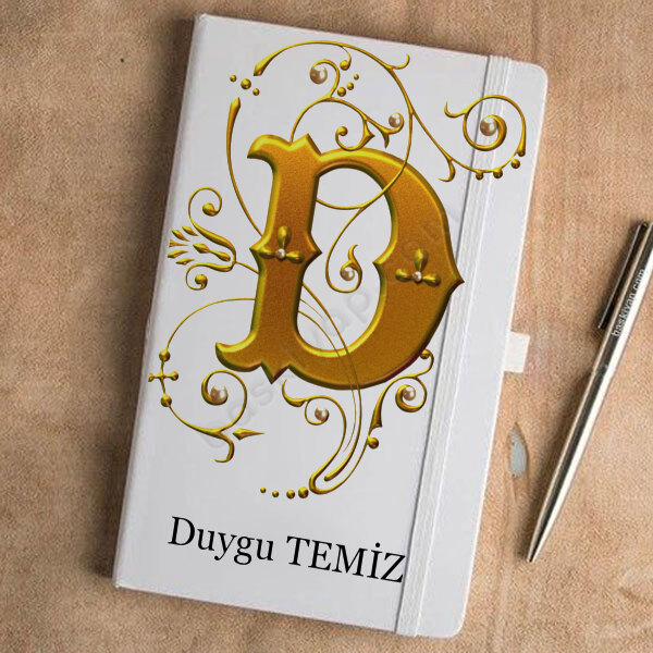 Gold D Harf Tasarımlı Beyaz Ajanda online tasarla
