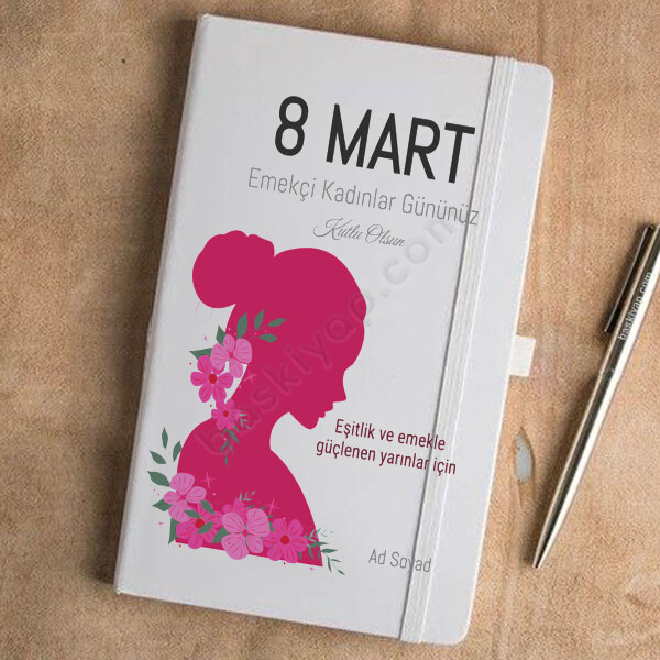 Kadınlar Gününe Özel Beyaz Ajanda Tasarımı online tasarla