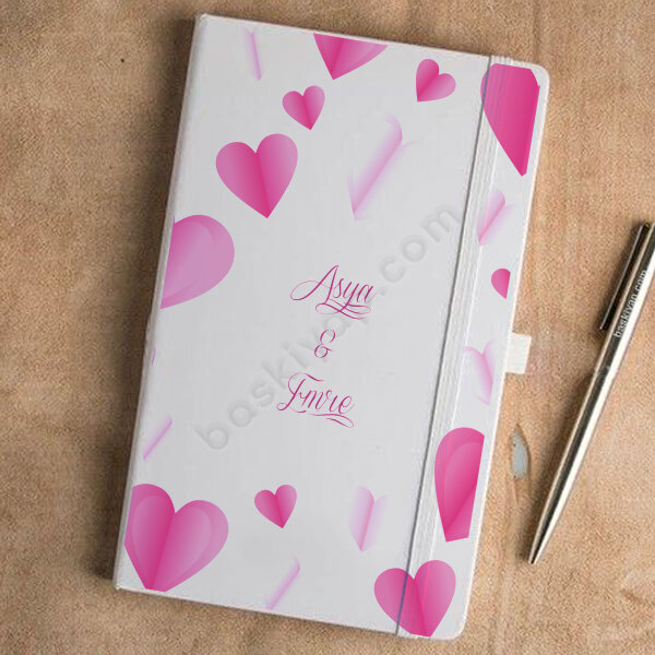 Kalp Tasarım Beyaz Ajanda online tasarla