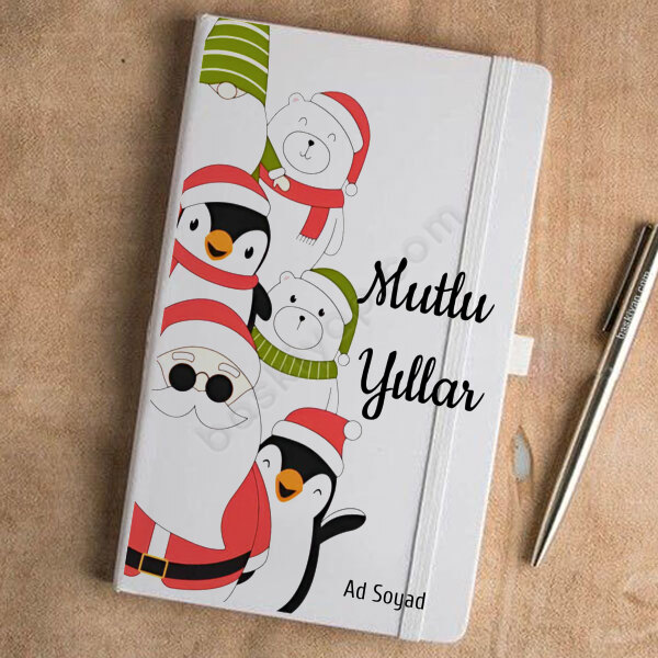 Mutlu Yıllar Tasarımlı Beyaz Ajanda-1 online tasarla