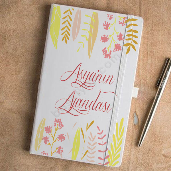 Renkli Yaprak 2 Tasarım Beyaz Ajanda online tasarla