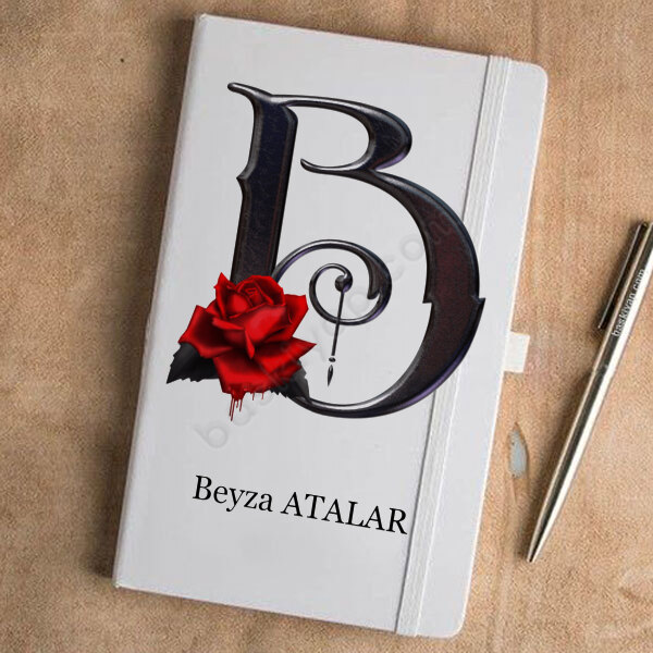 Siyah Gül B Harf Tasarımlı Beyaz Ajanda online tasarla