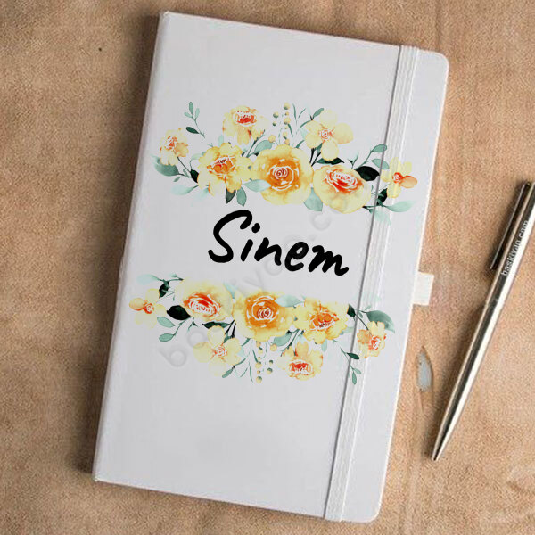 Turuncu Çiçek Tasarımlı Beyaz Ajanda online tasarla
