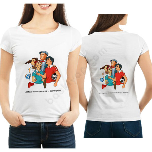 19 Mayıs Tasarımlı Beyaz Kadın Tişört online tasarla