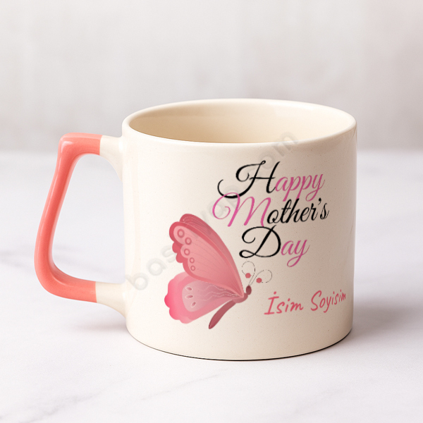 Anneler Günü Kelebekli  Pembe Saplı Kahve Fincanı online tasarla