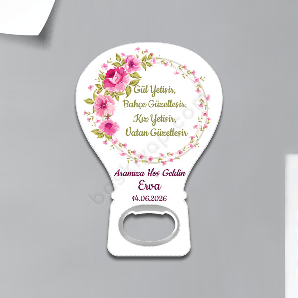 Çiçekli Çerçeveli Kişiye Özel Balon Magnet Açacak online tasarla