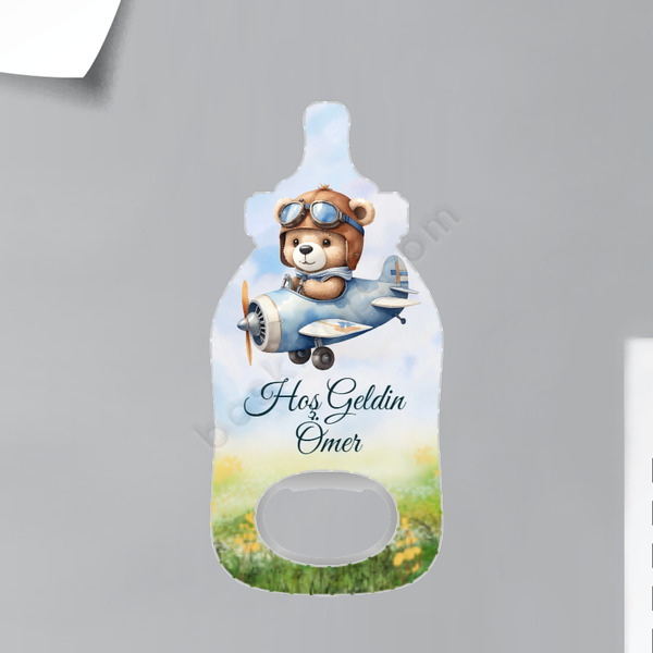 Ayıcıklı Kişiye Özel Biberon Magnet Açacak online tasarla