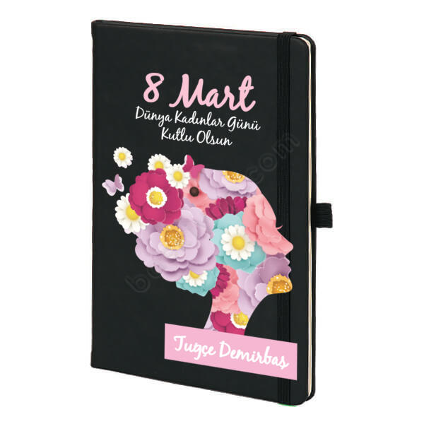 8 Mart Dünya Kadınlar Günü Tasarımı Siyah Ajanda online tasarla