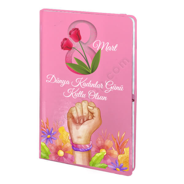 8 Mart Dünya Kadınlar Günü Tasarımlı Pembe Ajanda online tasarla