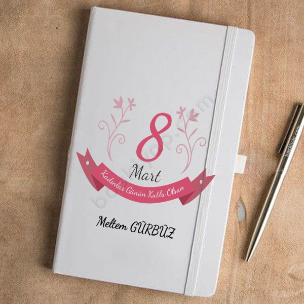 8 Mart Kadınlar Günü Tasarım  Beyaz Ajanda online tasarla