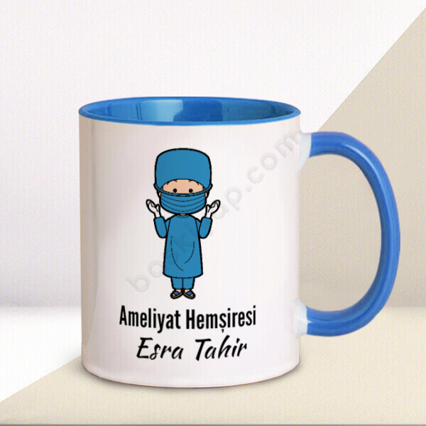 Ameliyat Hemşiresi Tasarım Mavi Kupa online tasarla