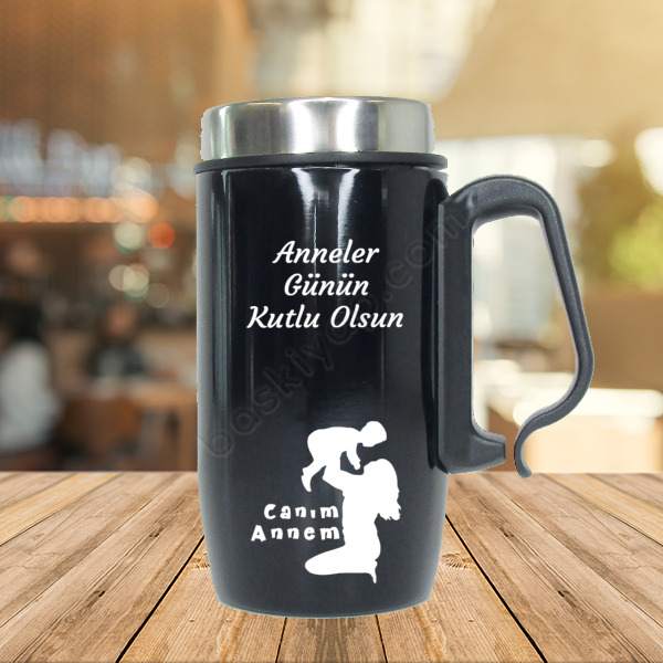 Anneler Günü Tasarımlı Siyah Çelik Termos Bardak online tasarla
