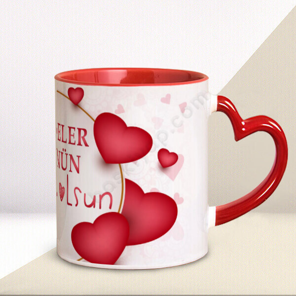 Anneler Günü Temalı Kırmızı Kalpli Kupa online tasarla