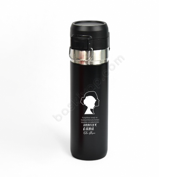 Anneler Gününe Özel Lazer Kazıma Siyah Çelik Termos 700 Ml online tasarla