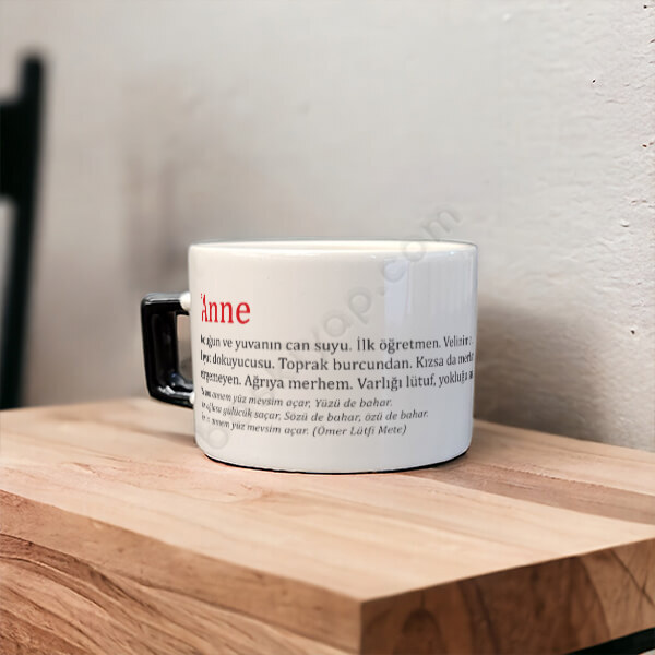 Anneye Özel Kendin Tasarla Siyah Kulplu Baskılı Fincan online tasarla