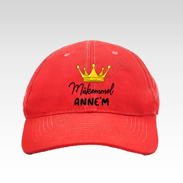 Anneye Özel Kırmızı Bez Şapka online tasarla