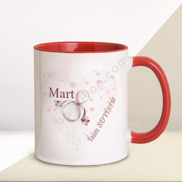 Anneye Özel Pembe Kurdeleli Kırmızı Kupa Bardak online tasarla