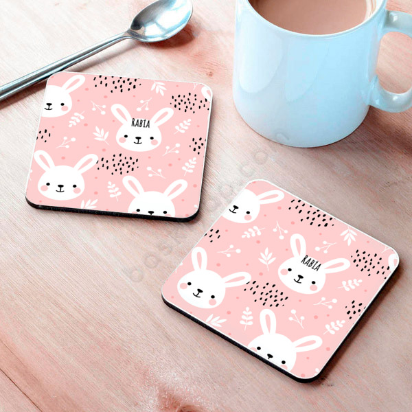 Arkadaşa Özel Tavşan Baskılı Bardak Altlığı online tasarla