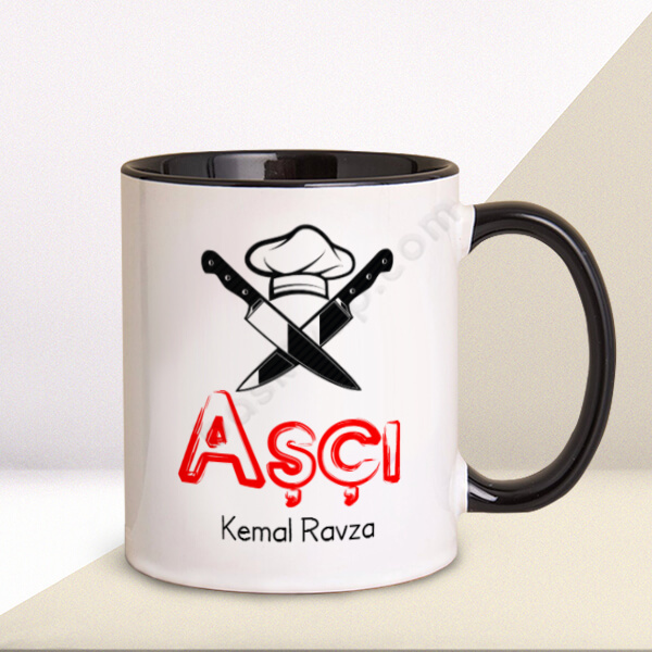 Aşçı Tasarım Baskılı Siyah Kupa Bardak online tasarla