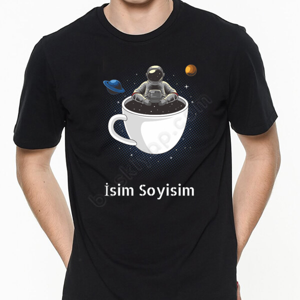 Astronot Tasarımlı Baskılı Siyah Tişört online tasarla
