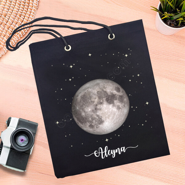 Ay Yıldız Tasarımlı Siyah Bez Çanta online tasarla