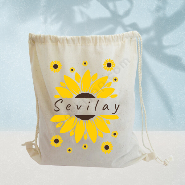 Ayçiçeği Tasarımlı İp Büzgülü Bez Çanta online tasarla