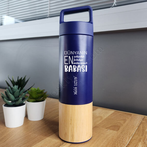 Babalar Günü Hediyesi Bambu Lacivert Termos online tasarla