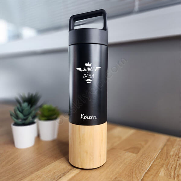 Babalar Gününe Özel Bambu Siyah Termos online tasarla