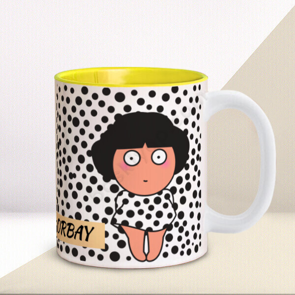 Benekli Kız Tasarımlı Sarı Kupa online tasarla