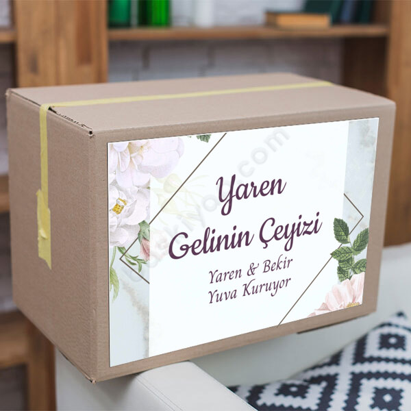 Beyaz Çiçekli Çeyiz Etiketi online tasarla