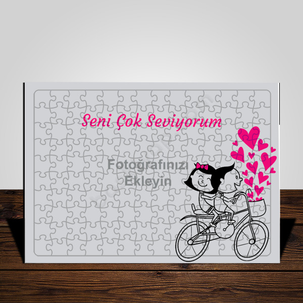 Bisikletli Sevgili Tasarımlı A3 Puzzle online tasarla
