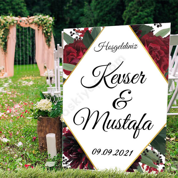 Bordo Çiçekli Ayaklı Pano online tasarla