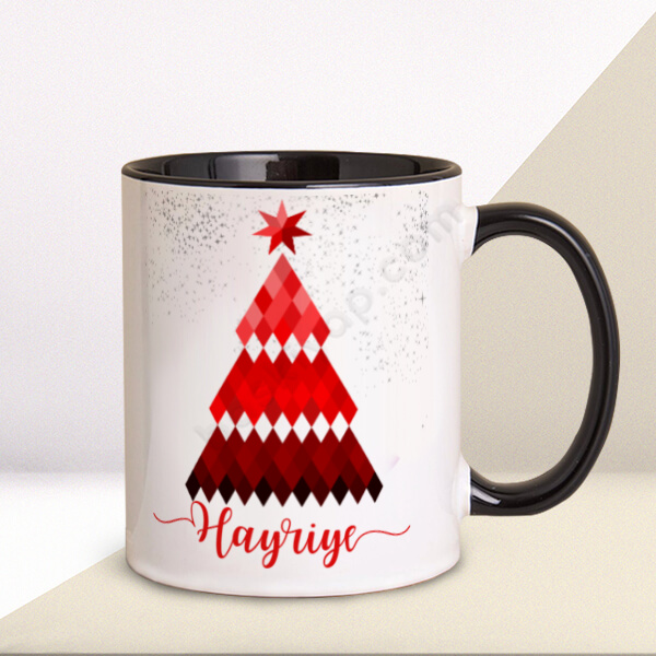 Çam Ağacı Tasarımlı Siyah Kupa Bardak online tasarla