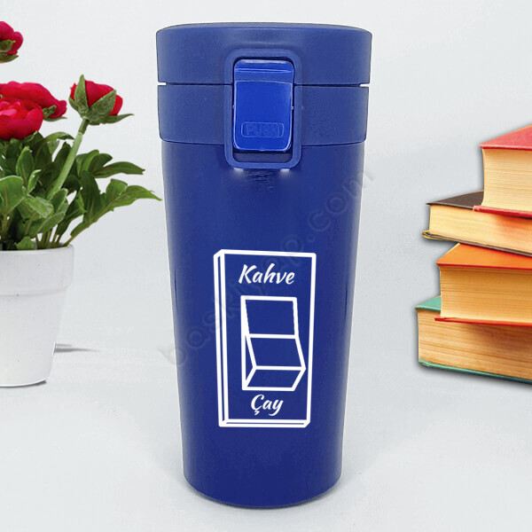 Çay Kahve Tasarımlı Mavi Termos online tasarla