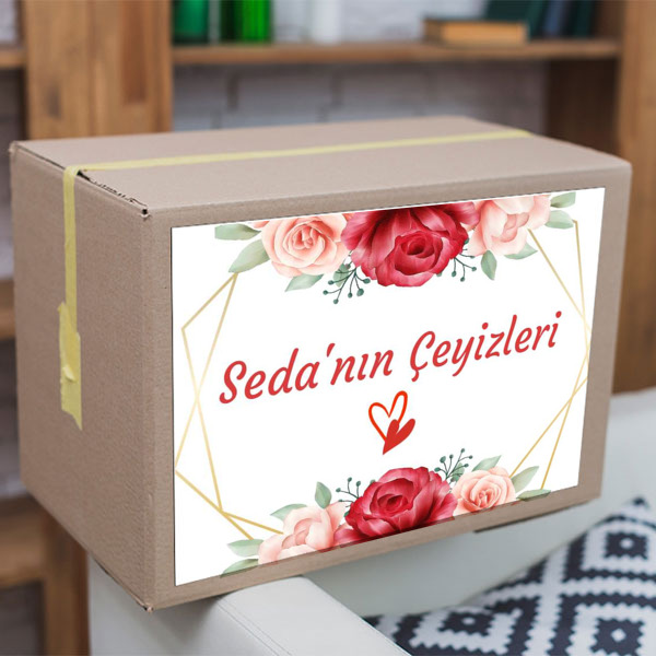 Çerçeveli Gül Çeyiz Etiketi online tasarla