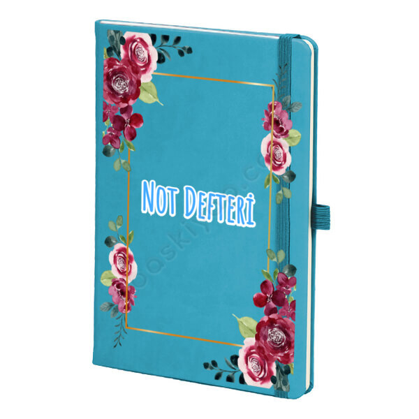 Çiçek Çerçeveli Tarihsiz Çizgili Turkuaz Ajanda online tasarla